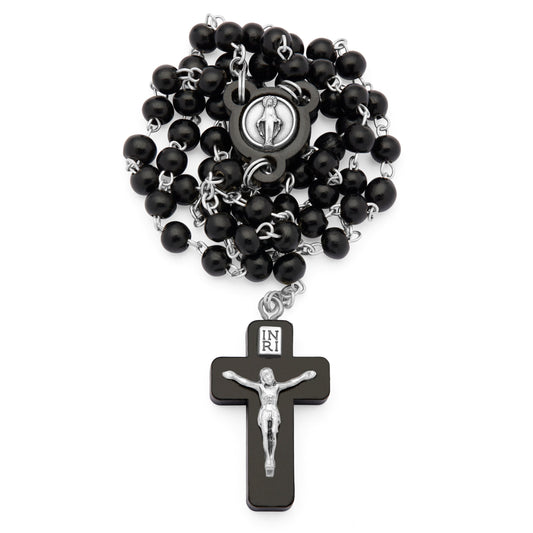 MONDO CATTOLICO ROMA Rosary 36 cm (14.17 in) / 48 cm (18.90 in) / 5 mm (0.20 in) Black Wood Rosary with Crucifix Featuring Metal Body of Christ