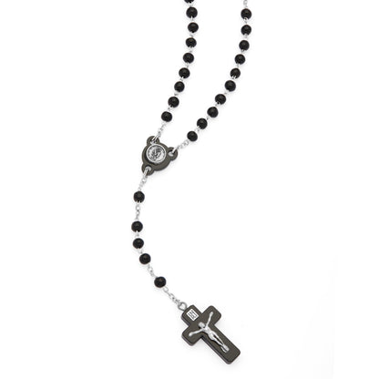 MONDO CATTOLICO ROMA Rosary 36 cm (14.17 in) / 48 cm (18.90 in) / 5 mm (0.20 in) Black Wood Rosary with Crucifix Featuring Metal Body of Christ