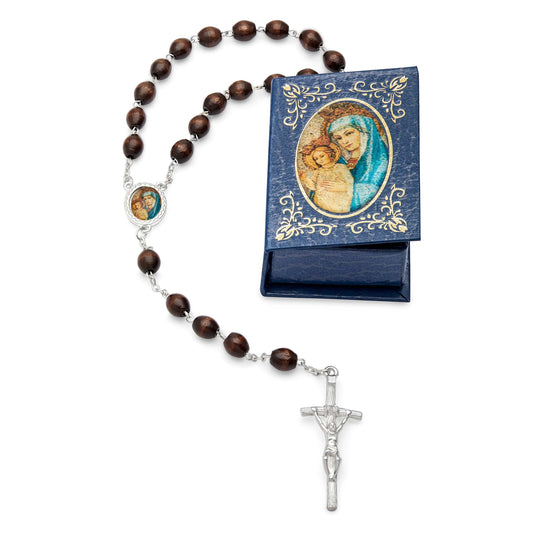MONDO CATTOLICO Prayer Beads 53 cm (20.90 in) / 7 mm (0.30 in) Blue Box and Rosary with Mater Ecclesiae Virgin