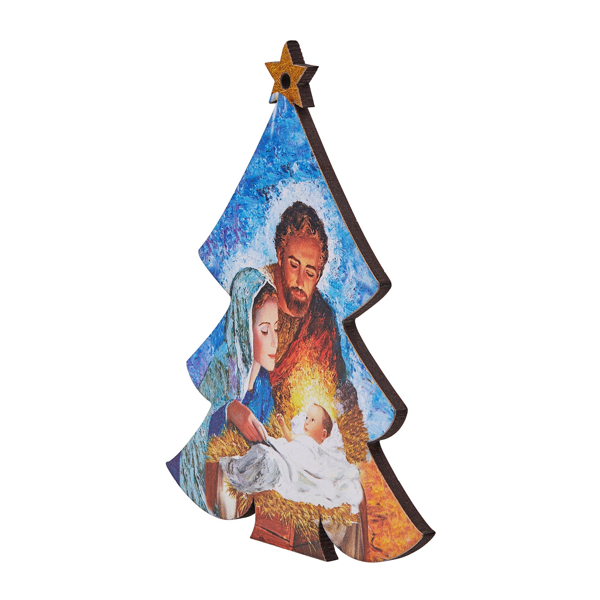 Mondo Cattolico 11 cm (4.33 in) Blue Christmas Tree-shaped Christmas Decoration With Nativity Scene