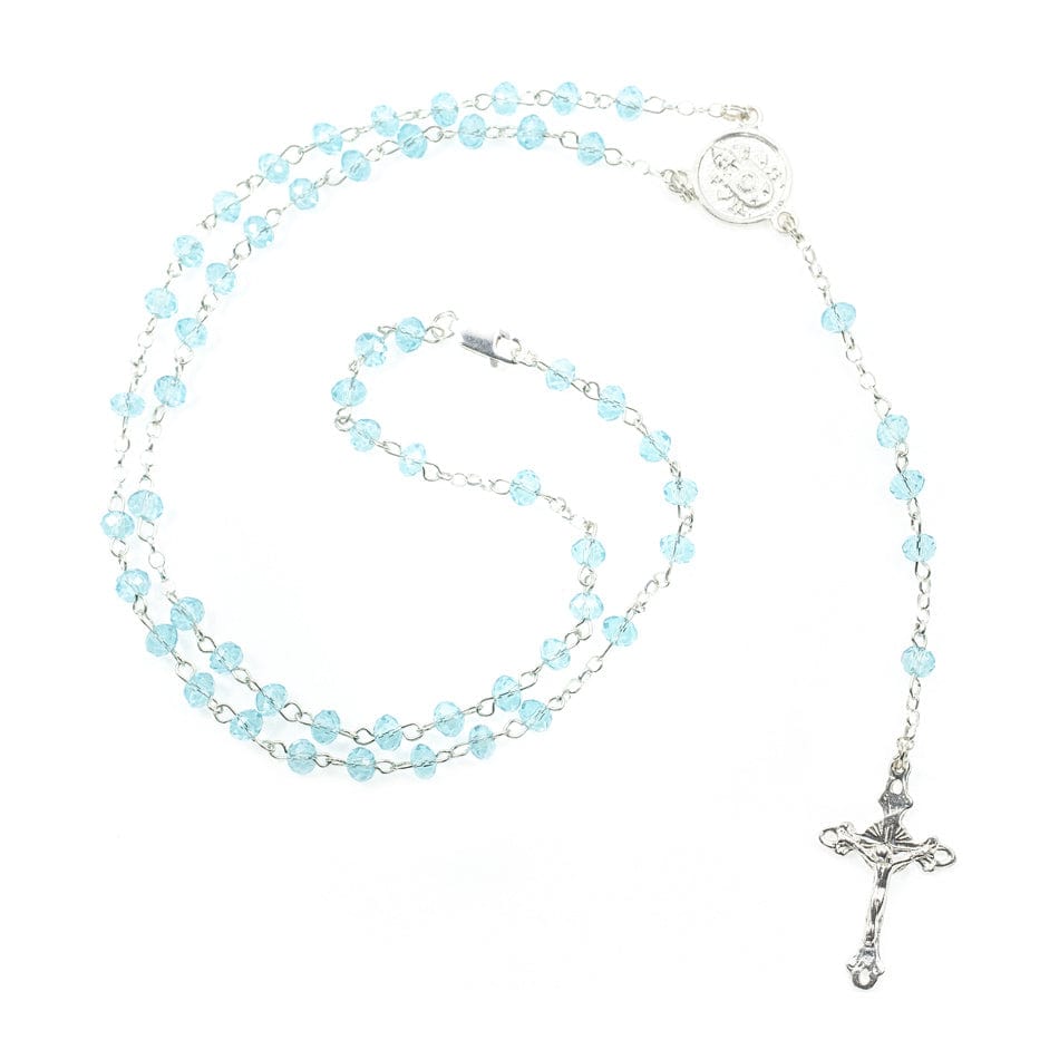 MONDO CATTOLICO Prayer Beads 35.5 cm (13.97 in) / 3 mm (0.11 in) Blue Crystal Rosary Necklace in Sterling Silver