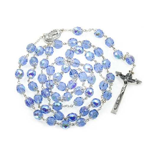 MONDO CATTOLICO Prayer Beads 69 cm (27.16 in) / 11 mm (0.43 in) Blue Crystal Rosary with the Virgin Mary
