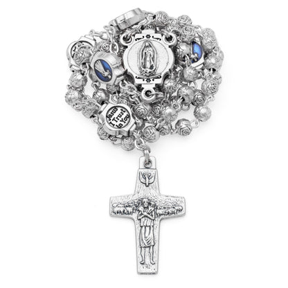 MONDO CATTOLICO ROMA Rosary Box 4x4.5 cm (1.57x1.77 in) / 4 mm (0.15 in) / 39 cm (15.35 in) Blue Enameled Merciful Jesus Rosary Case With Rose-shaped Beads Rosary