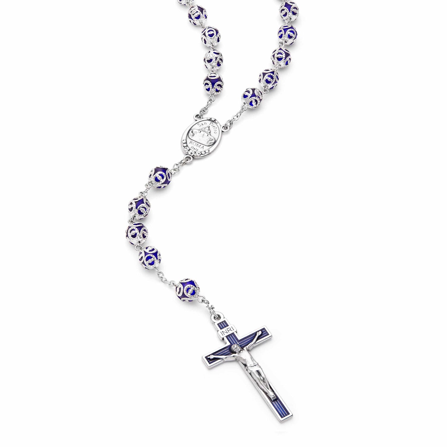 MONDO CATTOLICO Prayer Beads 62.5 cm (24.5 in) / 8 mm (0.3 in) Blue Glass Capped Beads Rosary