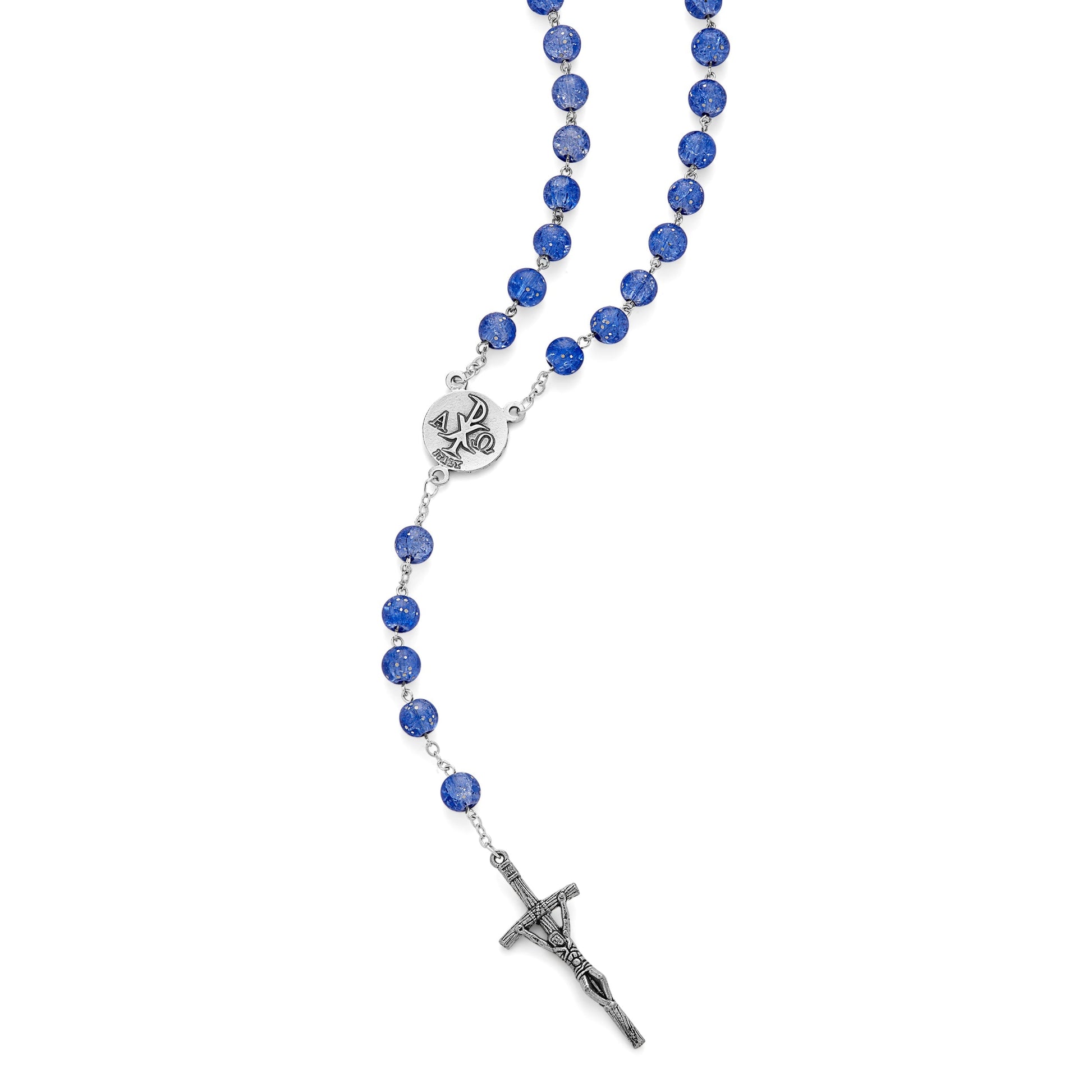 MONDO CATTOLICO Prayer Beads 53.5 cm (21.06 in) / 8 mm (0.31 in) Blue Glitter Rosary Beads