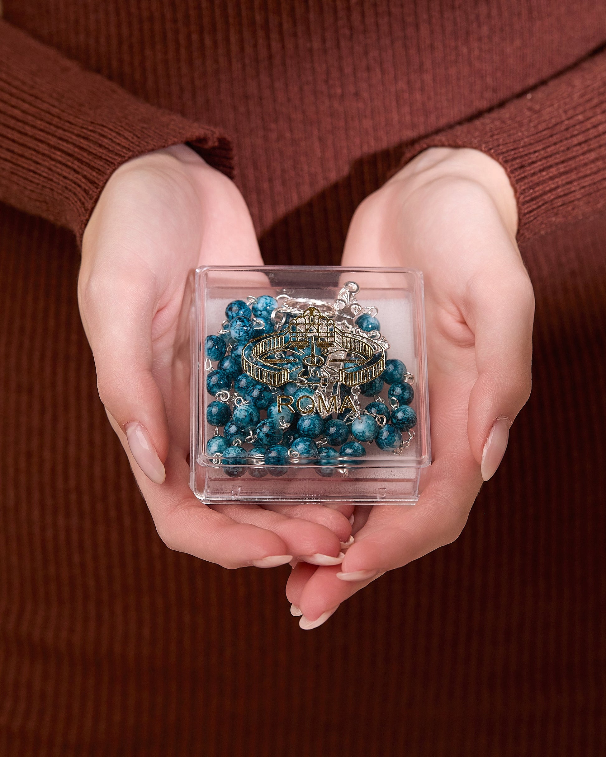 MONDO CATTOLICO ROMA Prayer Beads 55 cm (21.65 in) / 8 mm (0.3 in) Blue Marble Effect Rosary