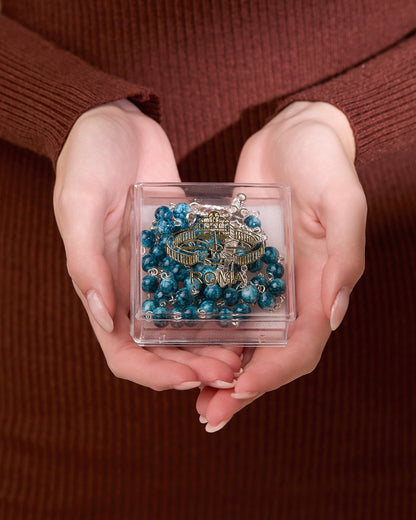 MONDO CATTOLICO ROMA Prayer Beads 55 cm (21.65 in) / 8 mm (0.3 in) Blue Marble Effect Rosary