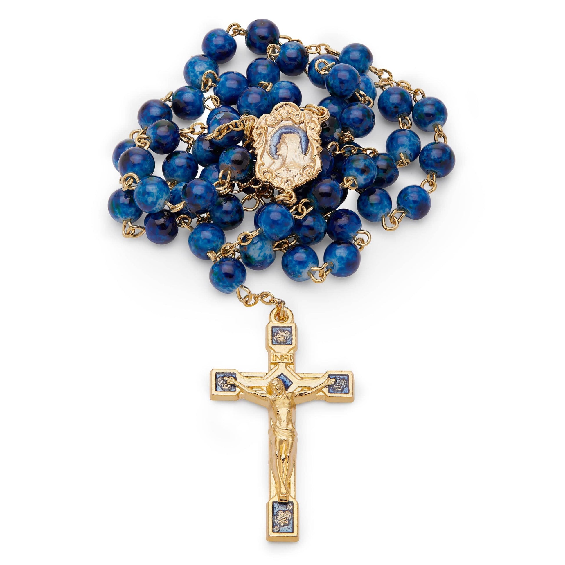 Blue Variegated Rosary with the Virgin Mary MONDO CATTOLICO