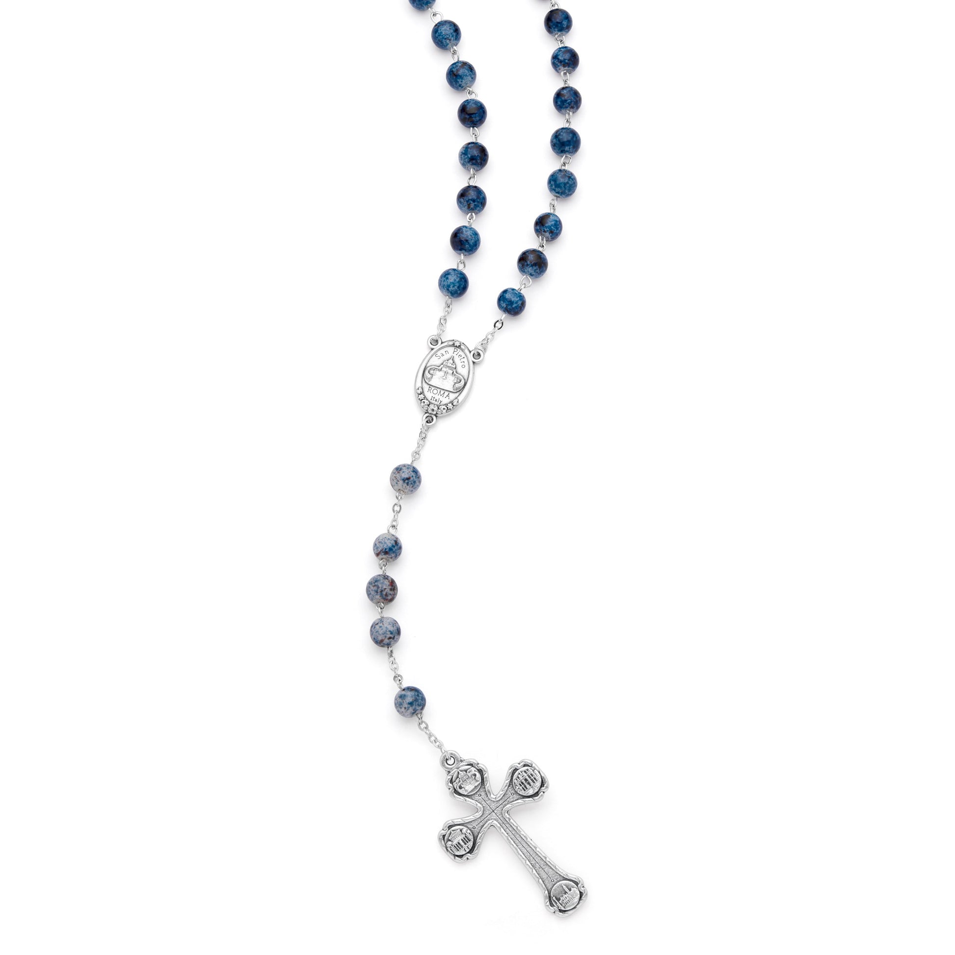 MONDO CATTOLICO ROMA Prayer Beads 56 cm (22.05 in) / 8 mm (0.31 in) Blue Variegated Rosary of Our Lady of Good Health