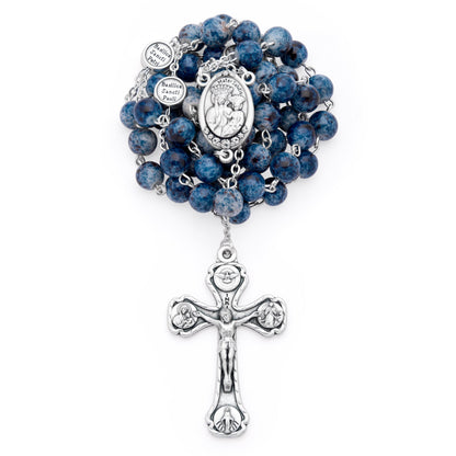 MONDO CATTOLICO ROMA Prayer Beads 56 cm (22.05 in) / 8 mm (0.31 in) Blue Variegated Rosary of Our Lady of Good Health