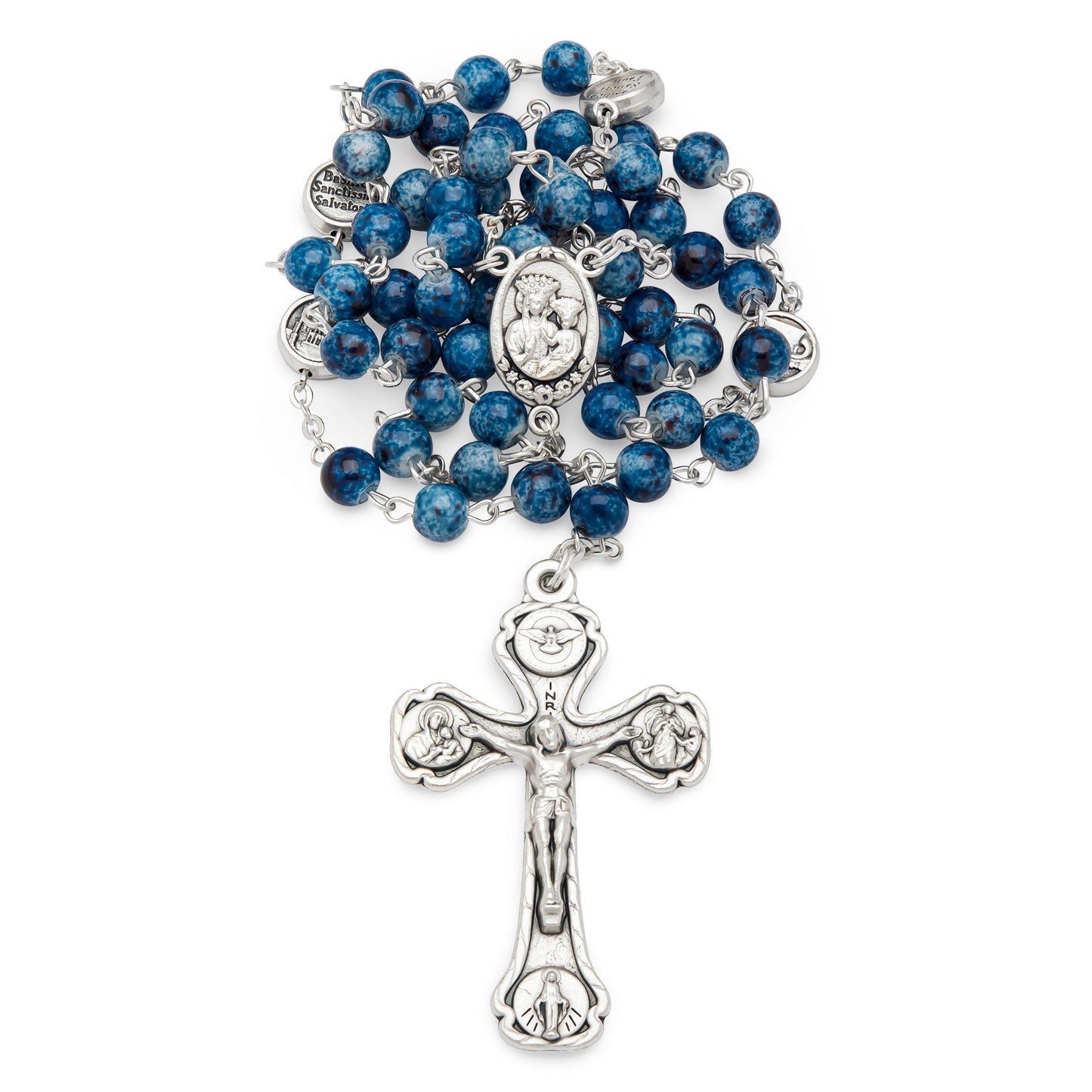 MONDO CATTOLICO Prayer Beads 48 cm (18.9 in) / 6 mm (0.24 in) Blue Variegated Rosary of Our Lady of Good Health