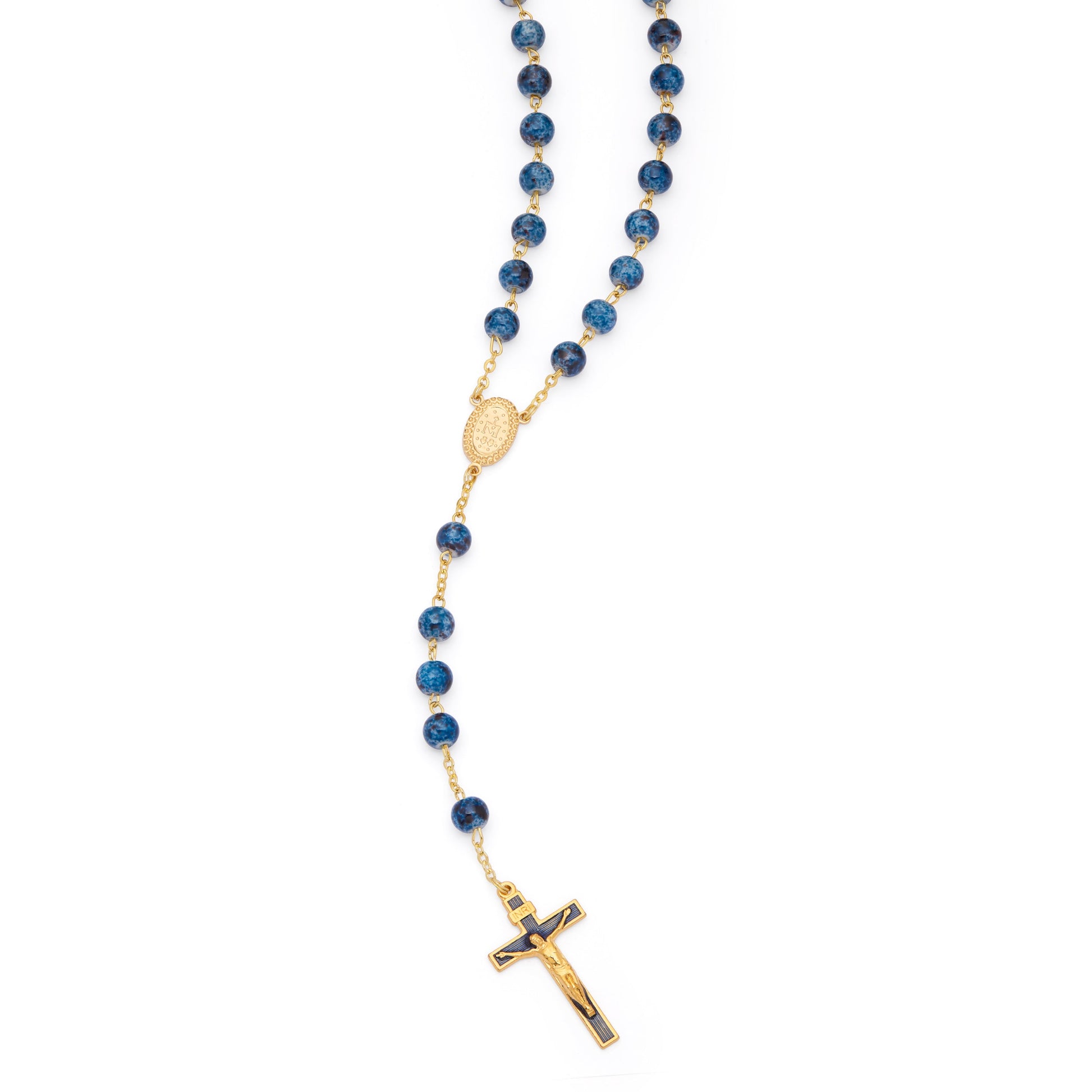 MONDO CATTOLICO ROMA Prayer Beads Blue Variegated Rosary of Our Lady of the Miraculous Medal