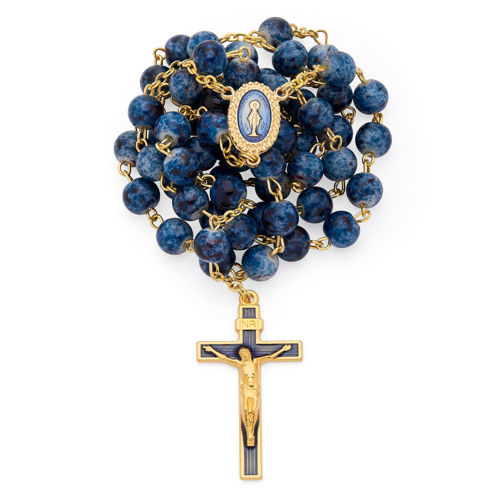 MONDO CATTOLICO ROMA Prayer Beads 53 cm (20.87 in) / 8 mm (0.31 in) Blue Variegated Rosary of Our Lady of the Miraculous Medal