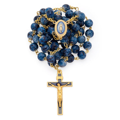 MONDO CATTOLICO ROMA Prayer Beads 53 cm (20.87 in) / 8 mm (0.31 in) Blue Variegated Rosary of Our Lady of the Miraculous Medal