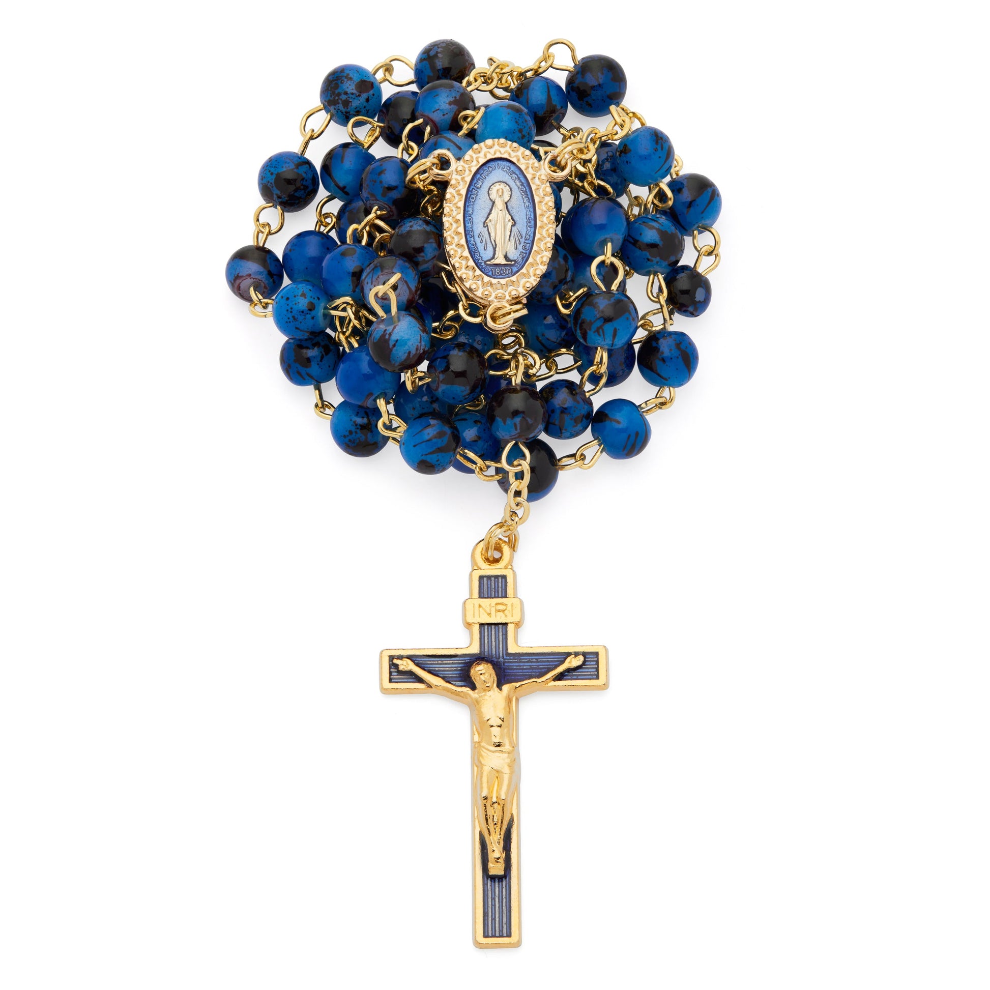 MONDO CATTOLICO ROMA Prayer Beads 48 cm (18.90 in) / 6 mm (0.24 in) Blue Variegated Rosary of Our Lady of the Miraculous Medal