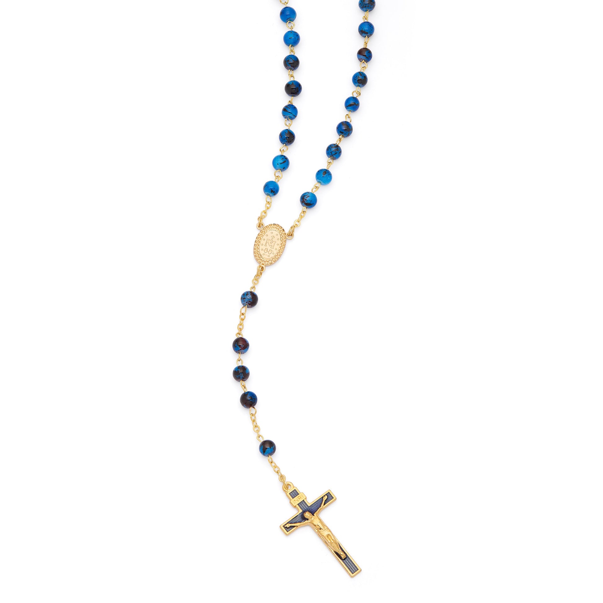 MONDO CATTOLICO ROMA Prayer Beads Blue Variegated Rosary of Our Lady of the Miraculous Medal