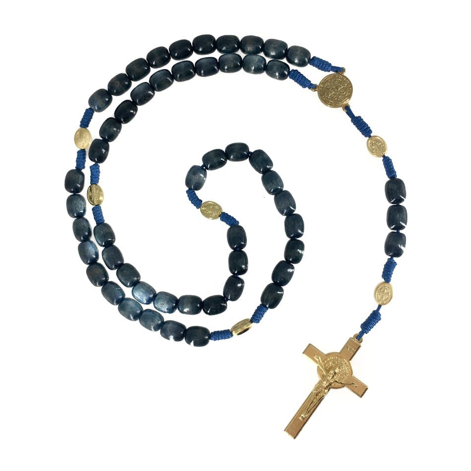 MONDO CATTOLICO Prayer Beads Blue Wooden Rosary of Saint Benedict