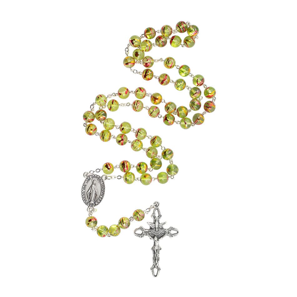 MONDO CATTOLICO Prayer Beads Bohemian Glass Rosary in Green Chartreuse