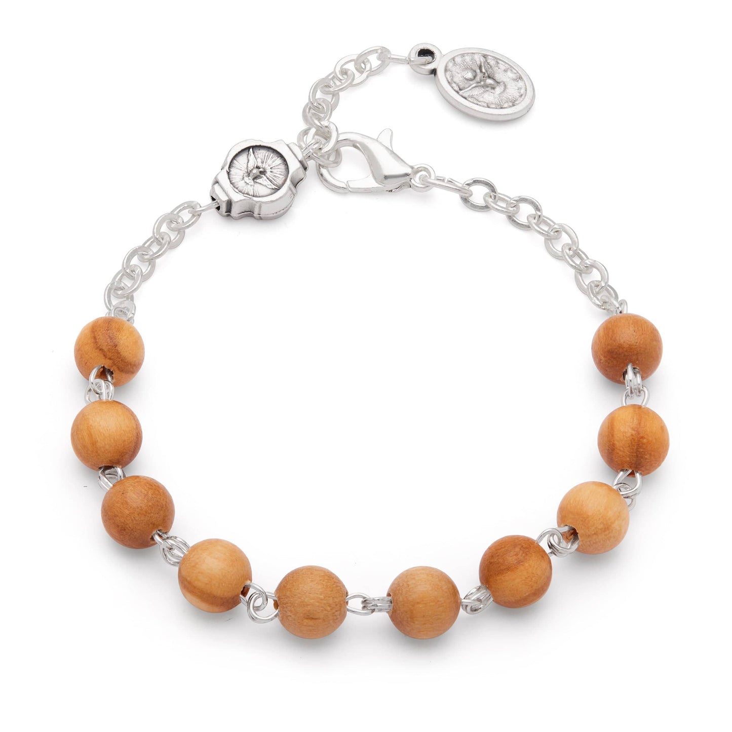 Mondo Cattolico 20 cm (7.9 in) / 6.5 mm (0.26 in) Bracelet in round olive beads with the Holy Spirit Medal