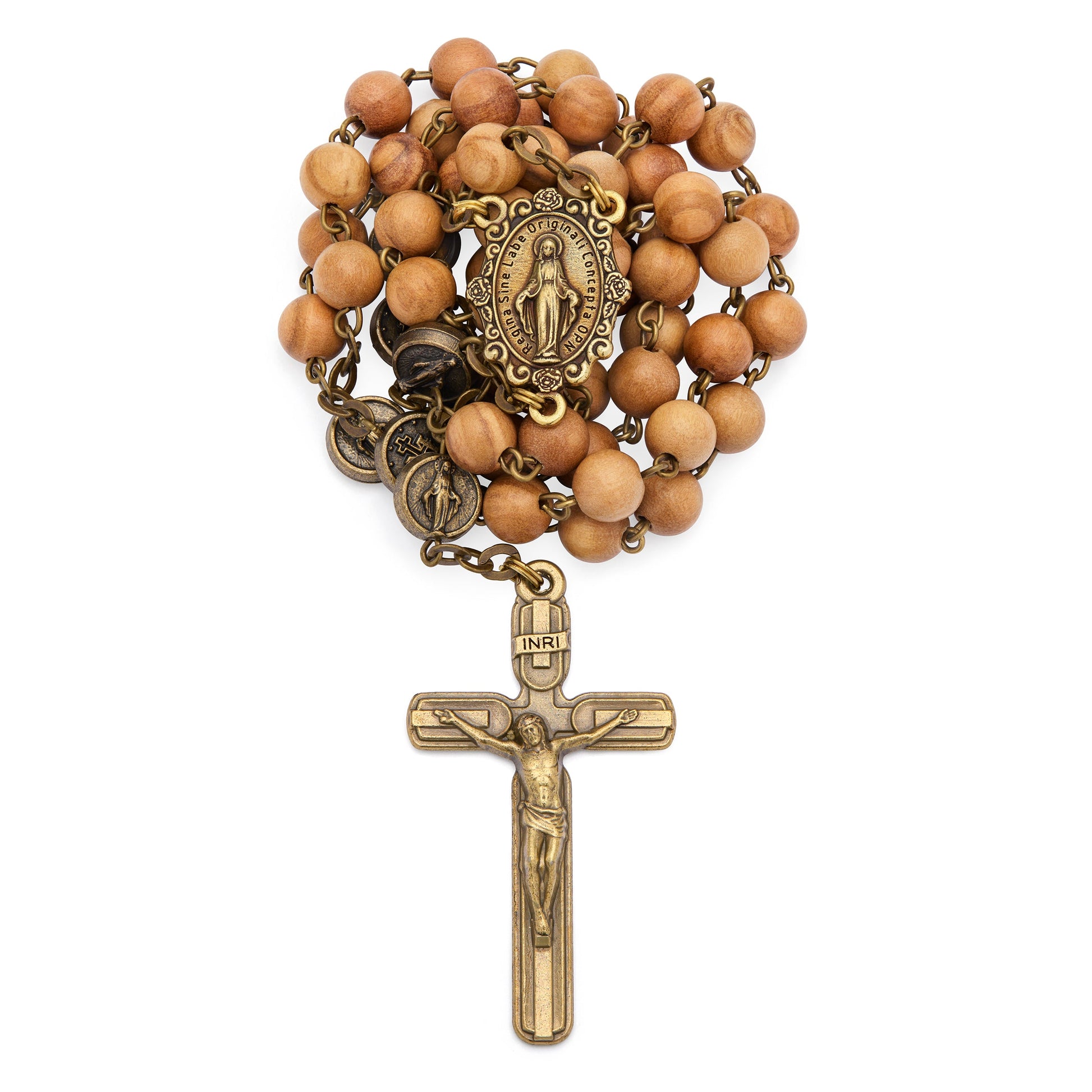 MONDO CATTOLICO ROMA Rosary 54 cm (21.26 in) / 72 cm (28.35 in) / 7 mm (0.28 in) Bronze-tone Metal Rosary with Olive Wood Beads