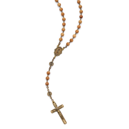 MONDO CATTOLICO ROMA Rosary 54 cm (21.26 in) / 72 cm (28.35 in) / 7 mm (0.28 in) Bronze-tone Metal Rosary with Olive Wood Beads