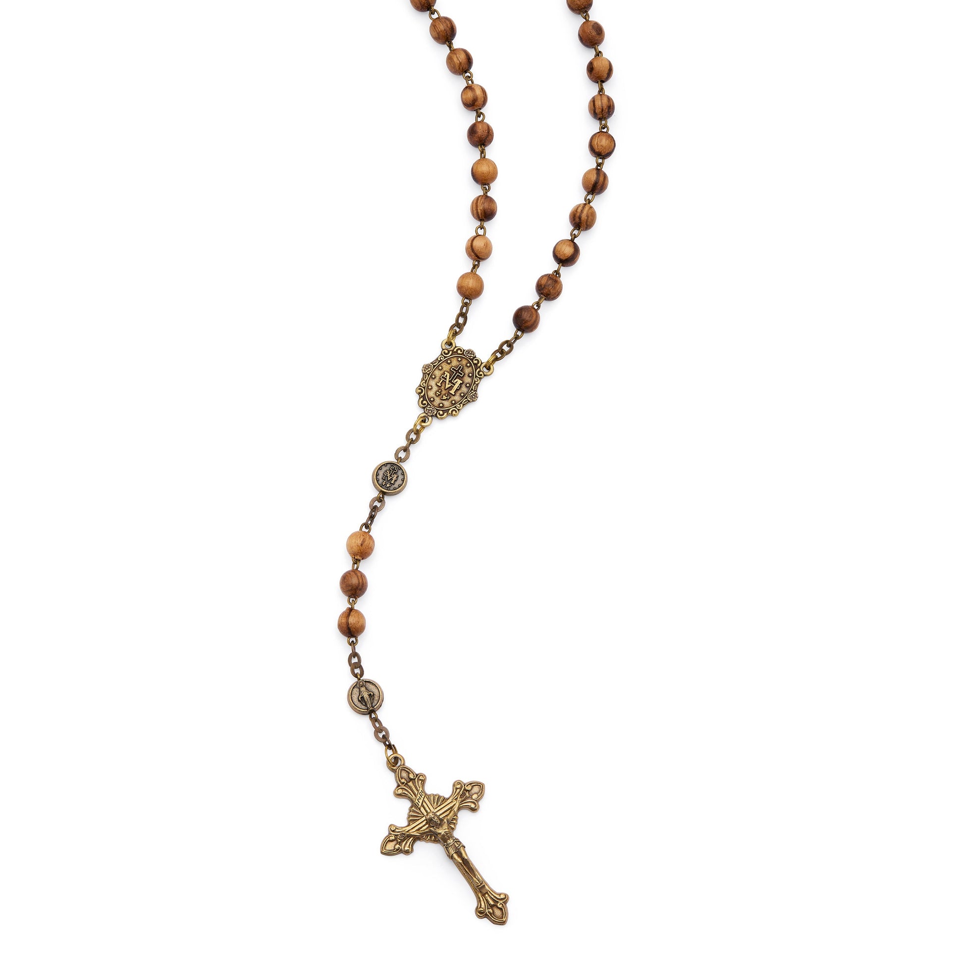 MONDO CATTOLICO ROMA Rosary 54 cm (21.26 in) / 70 cm (27.56 in) / 6 mm (0.24 in) Bronze-tone Metal Rosary With Wooden Beads