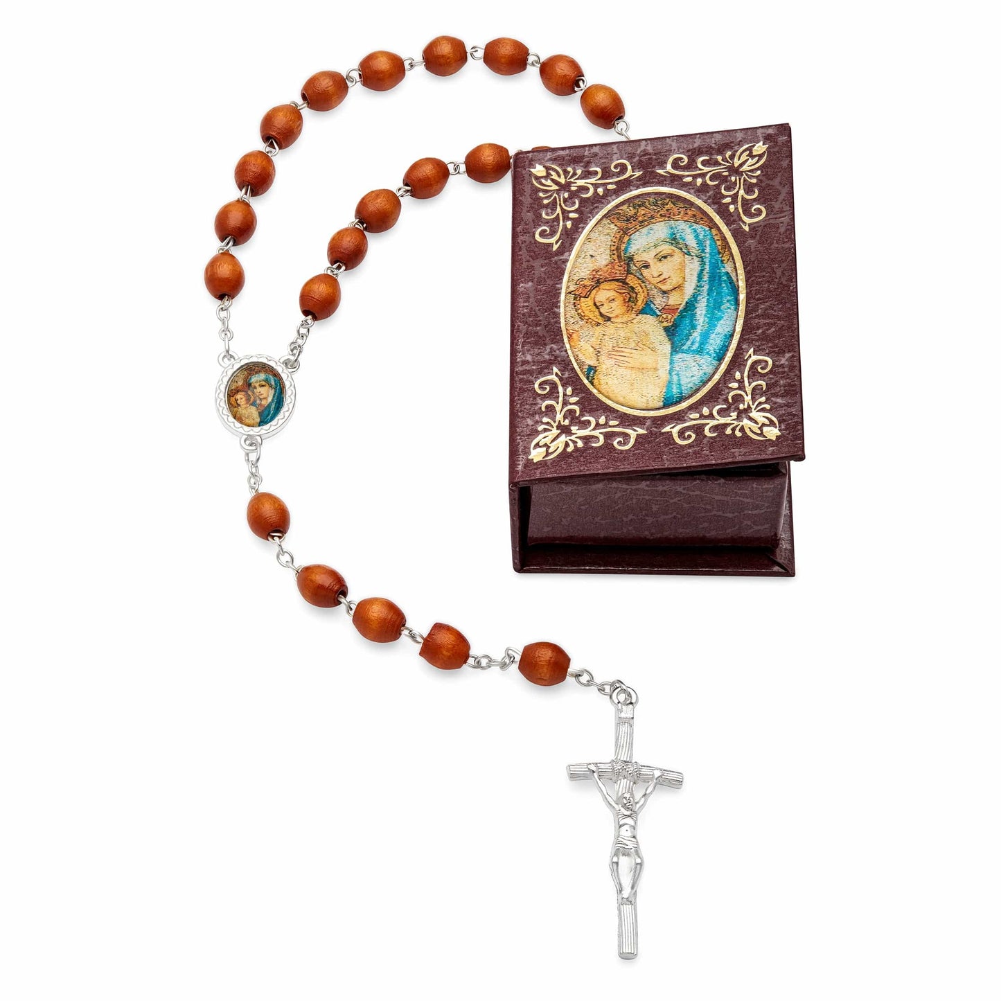 MONDO CATTOLICO Prayer Beads 53 cm (20.90 in) / 7 mm (0.30 in) Brown Box and Rosary with Mater Ecclesiae Virgin