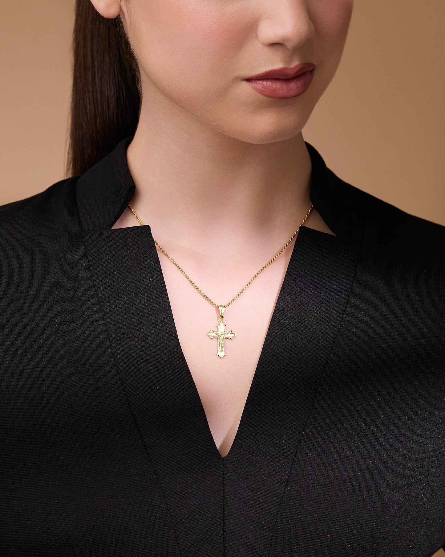 MONDO CATTOLICO ROMA 26 mm (1.02 in) Budded Crucifix Entirely in Gold Plated