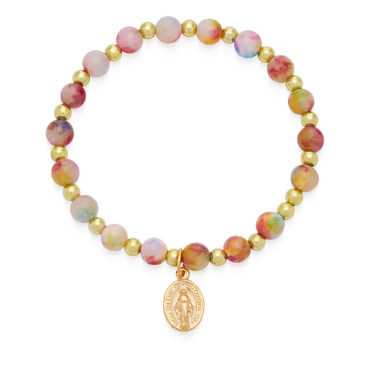 Mondo Cattolico Bracelet Calcite Elastic Bracelet With Multicolor Hues and Miraculous Medal