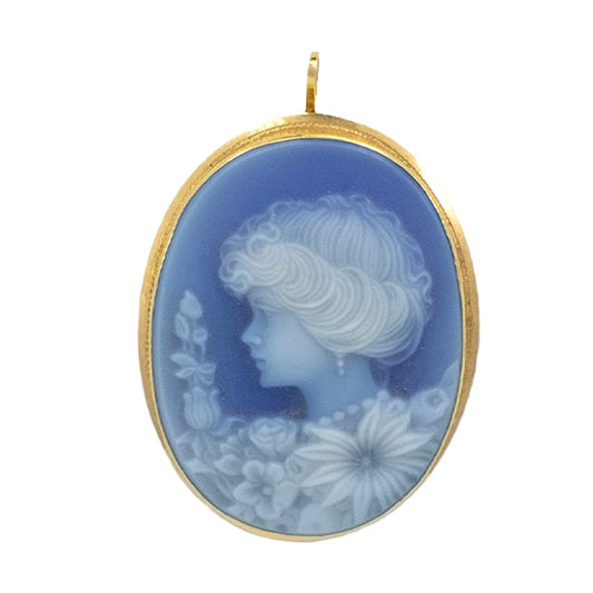 MONDO CATTOLICO Cameo Lady Profile in Blue Agate and Yellow Gold