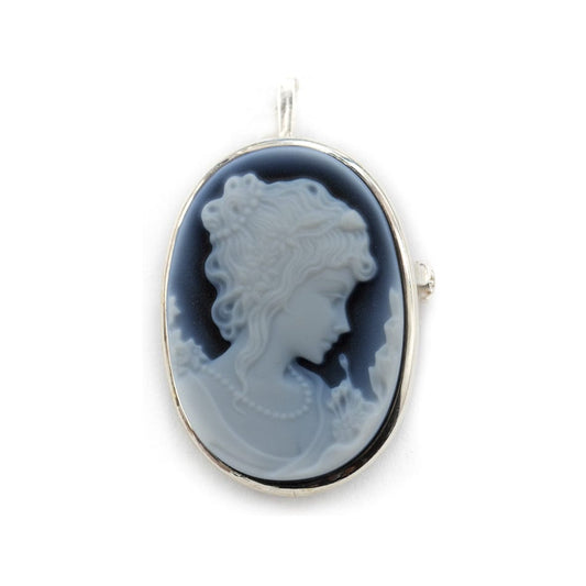MONDO CATTOLICO Cameo Lady Profile with pearls in Blue Agate and Sterling Silver