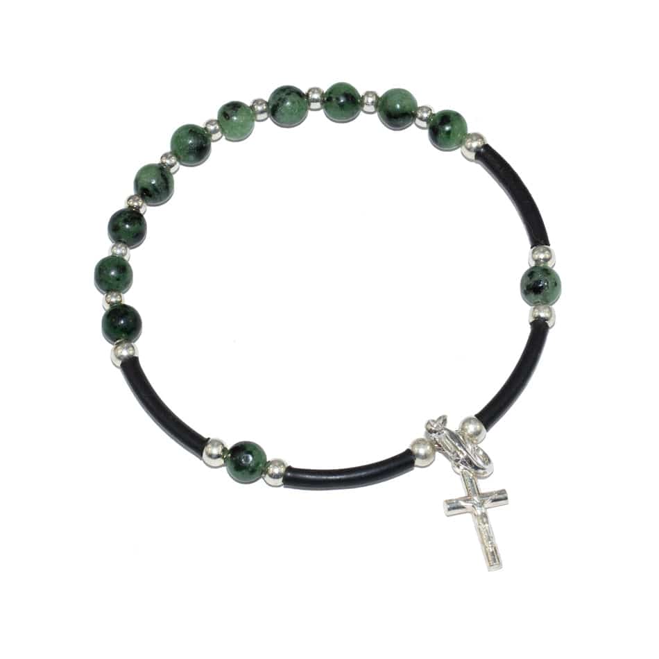 MONDO CATTOLICO Prayer Beads Caoutchouc Rosary Bracelet in Malachite