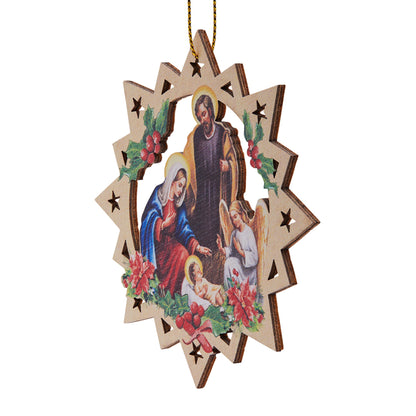 Mondo Cattolico 9.50 cm (3.74 in) Carved Wooden Christmas Tree Decoration in the Shape of a Star With Nativity Scene