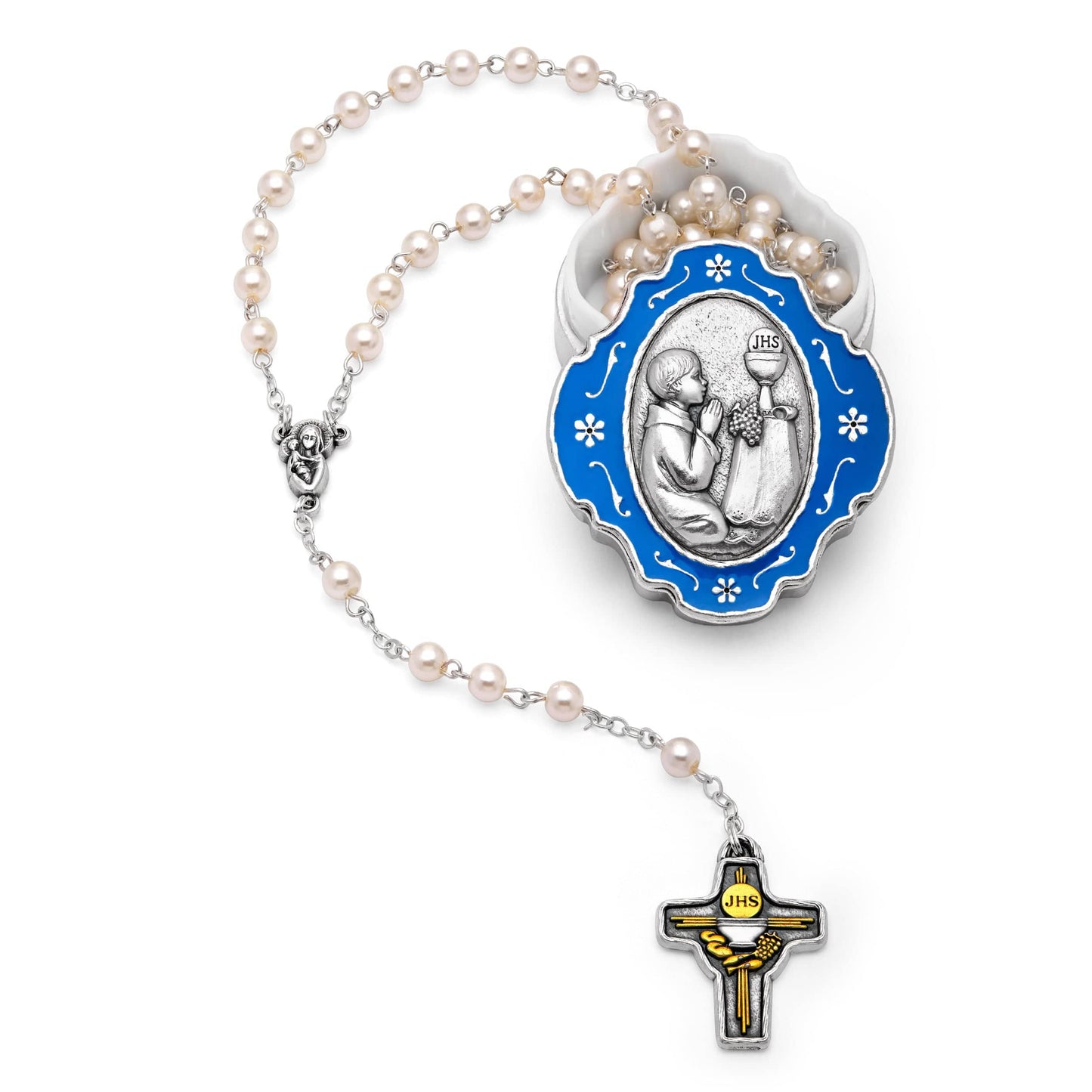 MONDO CATTOLICO Prayer Beads 40 cm (15.78 in) / 4 mm (0.15 in) Case and Rosary for the First Holy Comunion
