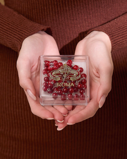 MONDO CATTOLICO ROMA Prayer Beads 55 cm (21.65 in) / 8 mm (0.3 in) Case and Rosary in Red Marble Glass