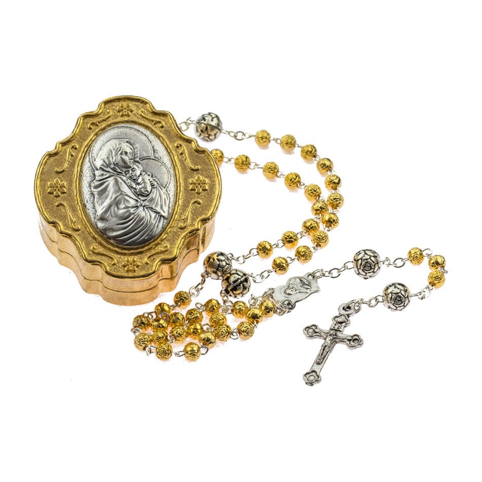 MONDO CATTOLICO Prayer Beads Case and Rosary with Ferruzzi Virgin