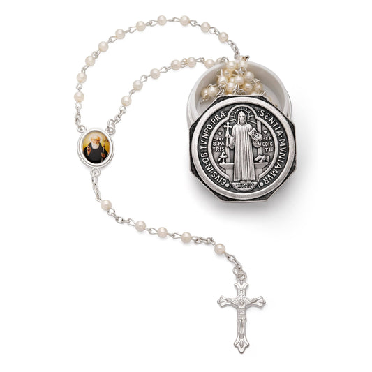 MONDO CATTOLICO Prayer Beads 40 cm (15.78 in) / 3 mm (0.11 in) Case and Rosary with Saint Benedict