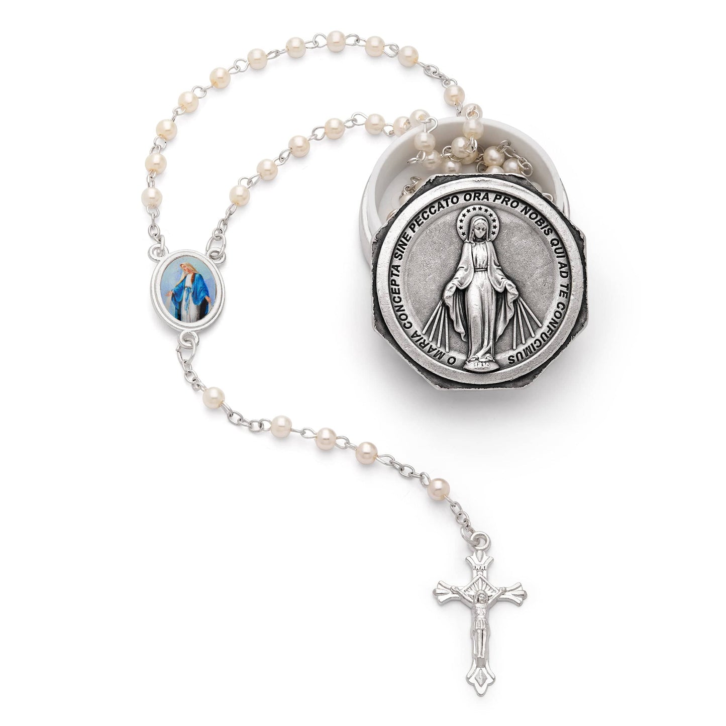 MONDO CATTOLICO Prayer Beads 40 cm (15.78 in) / 3 mm (0.11 in) Case and Rosary with the Miraculous Virgin