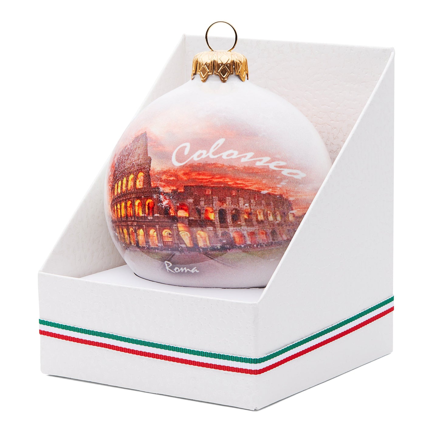 Mondo Cattolico Ceramic Christmas Ball With Coliseum at Sunset
