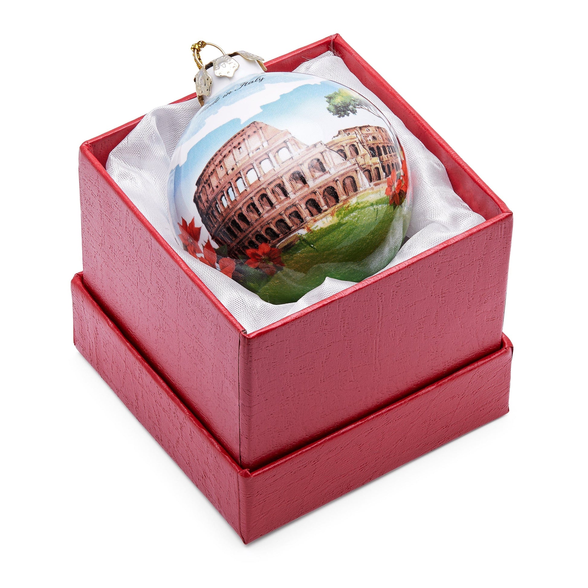 MONDO CATTOLICO Cm 6 (2.4 inches) Ceramic Christmas Tree Ball Saint Peter Basilica-Colosseum with Flowers"