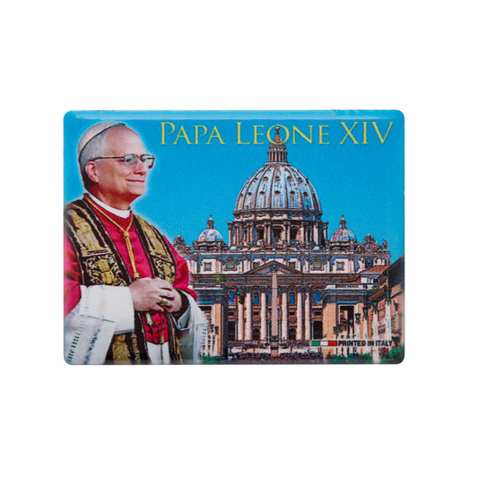 MONDO CATTOLICO ROMA Magnet 8 x 6 cm (3.15 x 2.36 in) Ceramic Magnet of Pope Leo XIV with St. Peter's Basilica