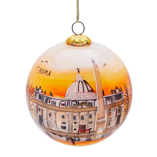 MONDO CATTOLICO Cm 8 (3.1 inches) Christmas Tree Ball of Saint Peter Basilica at Sunset