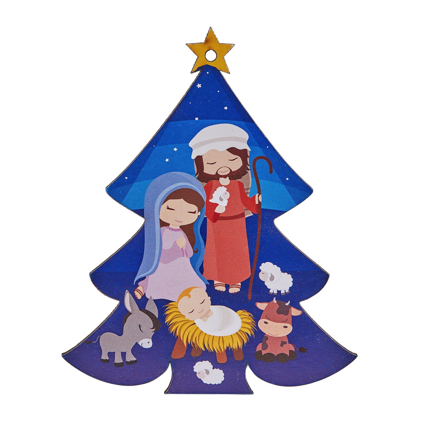 Mondo Cattolico 11 cm (4.33 in) Christmas Tree-shaped Christmas Decoration With Cartoon Effect Nativity Scene