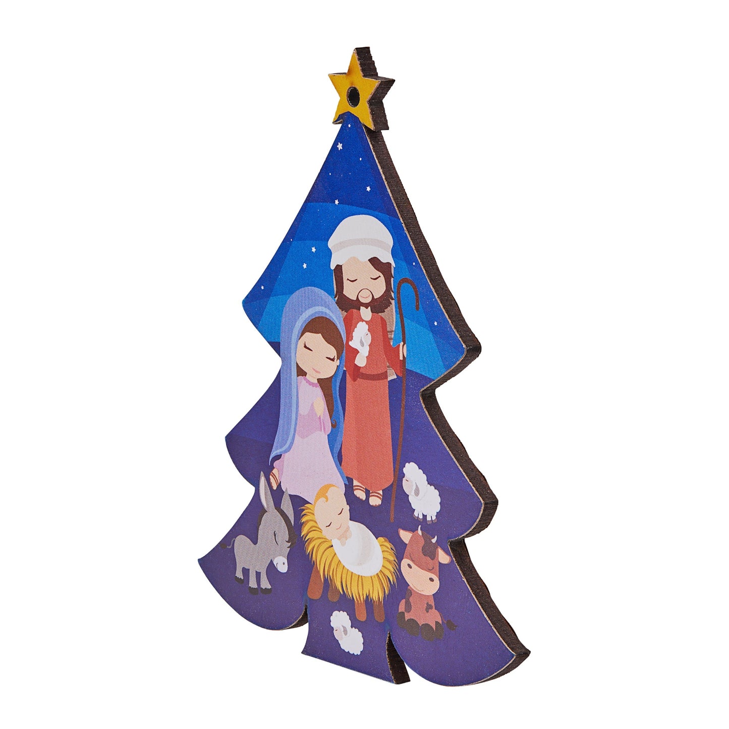 Mondo Cattolico 11 cm (4.33 in) Christmas Tree-shaped Christmas Decoration With Cartoon Effect Nativity Scene