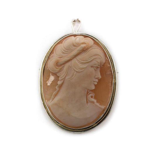 MONDO CATTOLICO Classic Lady Profile Cammeo in Sardonic Shell and Sterling Silver