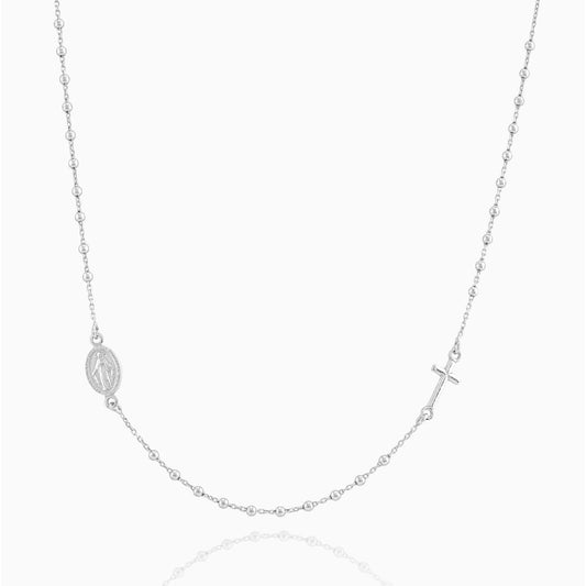 MONDO CATTOLICO Prayer Beads Rhodium / Cm 45+5 (17.7 in+2) CLASSIC STERLING SILVER NECKLACE ROSARY