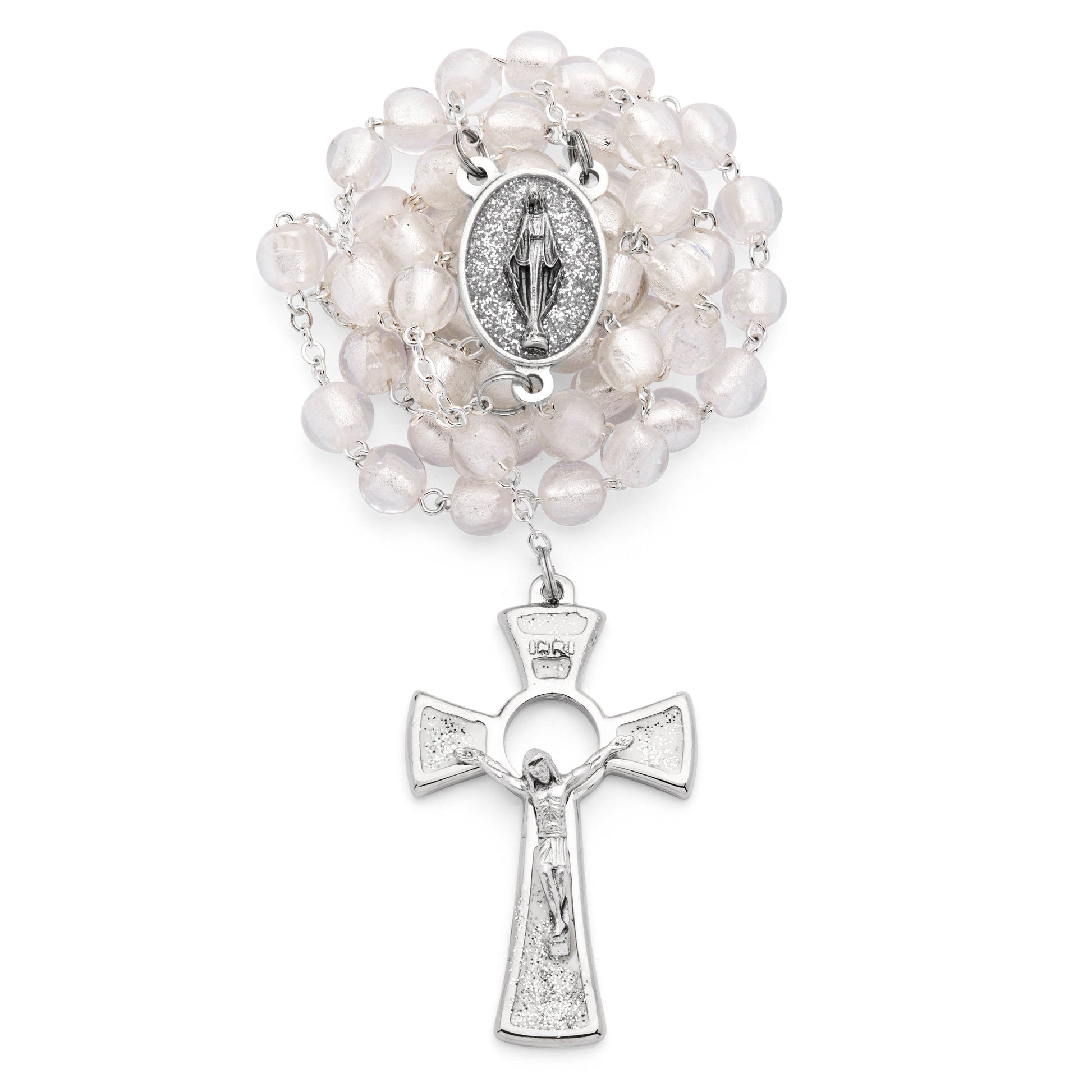 MONDO CATTOLICO ROMA Prayer Beads 50 cm (19.69 in) / 64 cm (25.20 in) / 7 mm (0.28 in) Clear Murano Glass Rosary Beads