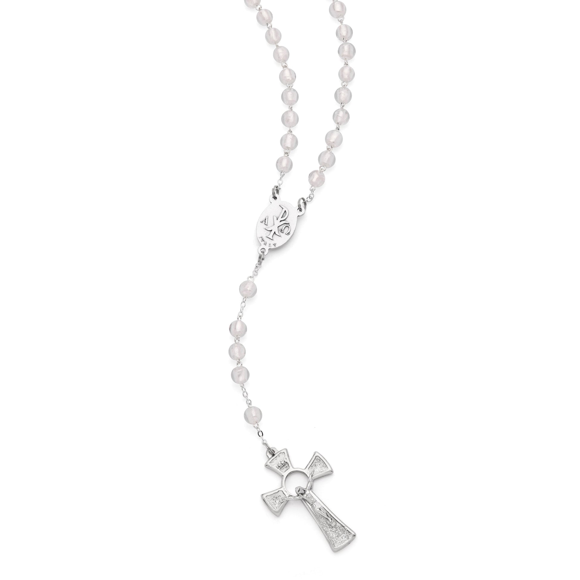 MONDO CATTOLICO ROMA Prayer Beads 50 cm (19.69 in) / 64 cm (25.20 in) / 7 mm (0.28 in) Clear Murano Glass Rosary Beads