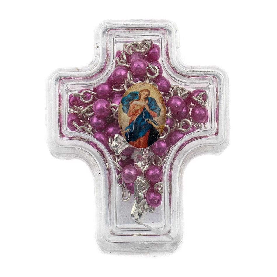 MONDO CATTOLICO Prayer Beads 41 cm (16.14 in) / 4 mm (0.15 in) Cross Shaped Case with Imitation Pearls Rosary