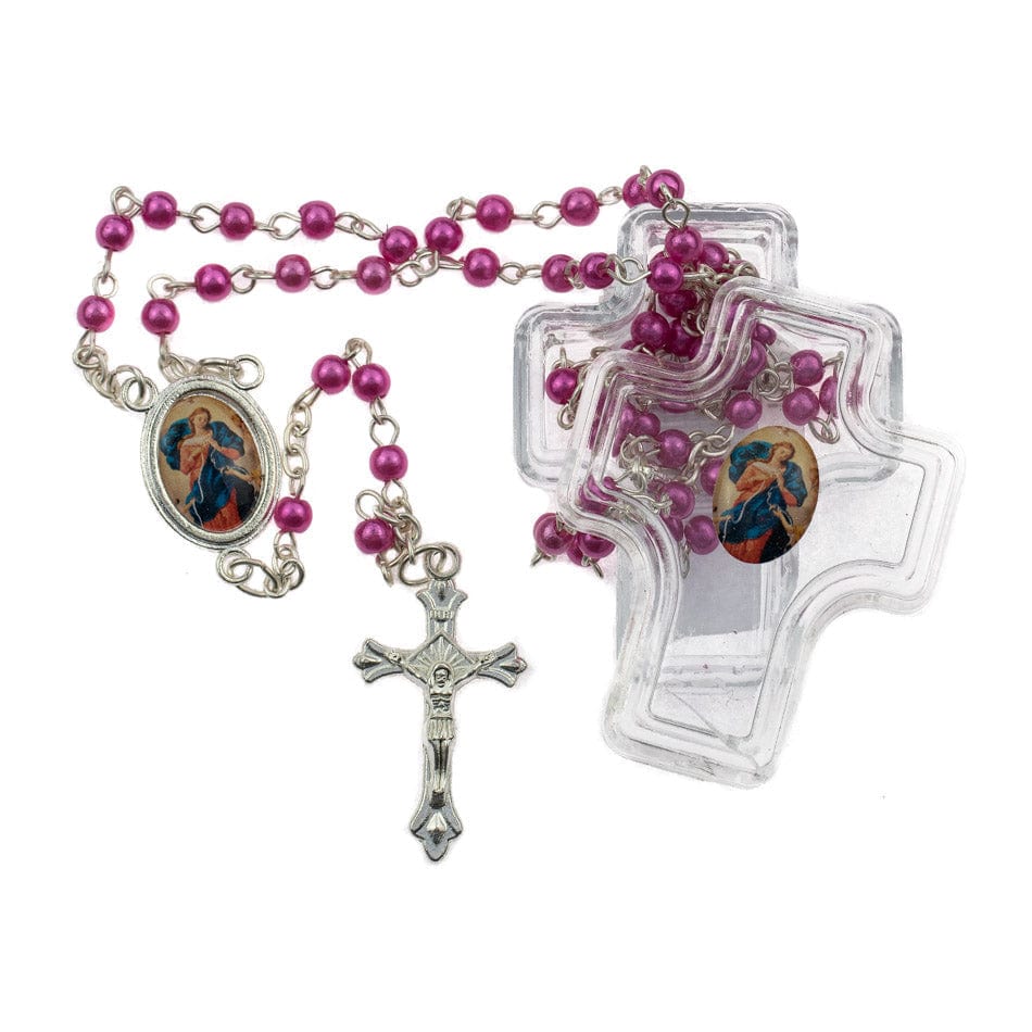 MONDO CATTOLICO Prayer Beads 41 cm (16.14 in) / 4 mm (0.15 in) Cross Shaped Case with Imitation Pearls Rosary